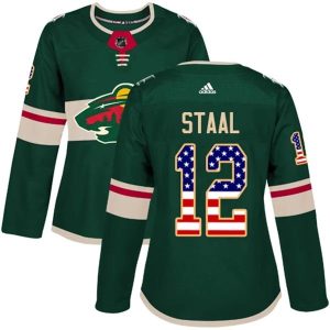 Damen Minnesota Wild Trikot Eric Staal 12 Grün USA Flag Fashion Authentic